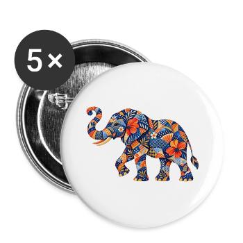 Patchwork Elephant Floral Pattern - Buttons large 2.2''/56 mm (5-pack) - white - Front