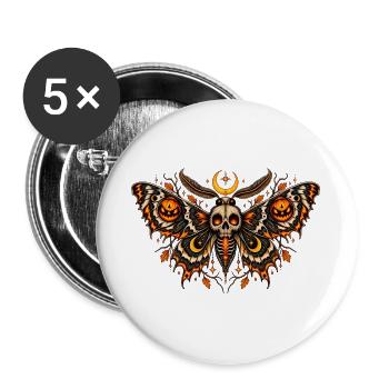 Nachtfalter Gothic Halloween - Buttons groß 56 mm (5er Pack) - Weiß - Vorne