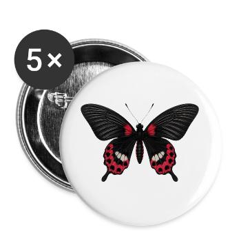Gewöhnlicher Rosenschmetterling Pachliopta aristolochiae - Buttons groß 56 mm (5er Pack) - Weiß - Vorne