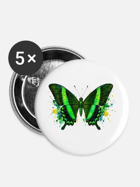 Smaragdschwalbenschwanz Papilio palinurus Schmetterling - Buttons groß 56 mm (5er Pack) - Weiß