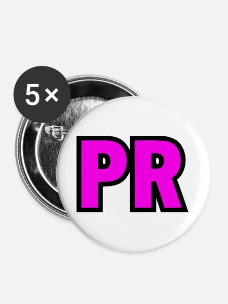 PR Initialen Block Logo - Buttons groß 56 mm (5er Pack) - Weiß