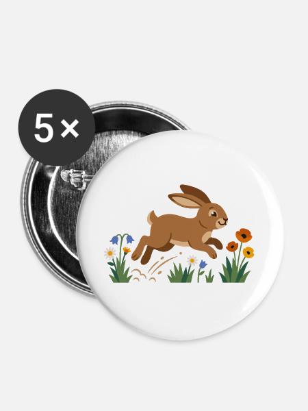 Hase im Frühlingsfeld - Buttons groß 56 mm (5er Pack) - Weiß