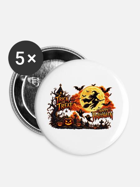 Halloween trick or treat - Buttons groß 56 mm (5er Pack) - Weiß