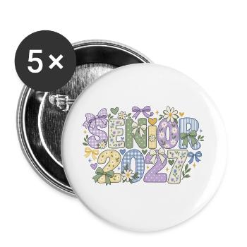 Senior 2027 Pastell-Blumenpatchwork & Schleifen - Buttons groß 56 mm (5er Pack) - Weiß - Vorne