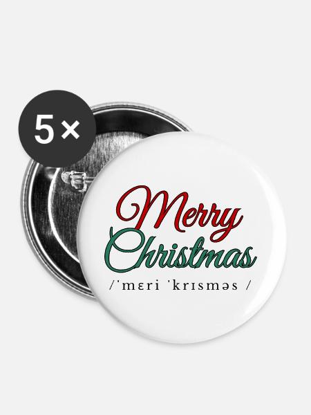 Merry Christmas - Buttons groß 56 mm (5er Pack) - Weiß