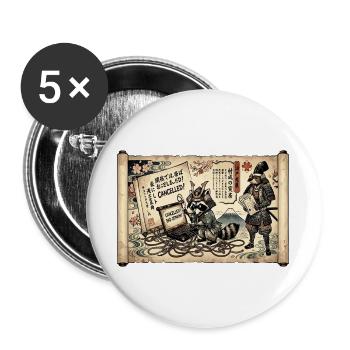 Samurai Zensur Ukiyo-e - Buttons groß 56 mm (5er Pack) - Weiß - Vorne