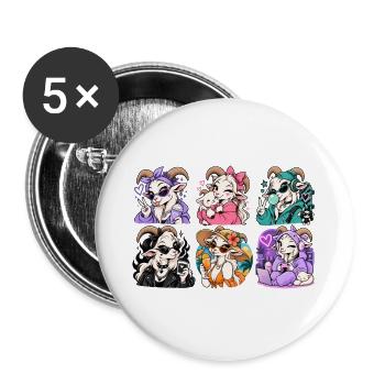 Sechs stilvolle Ziegenmädchen - Buttons groß 56 mm (5er Pack) - Weiß - Vorne