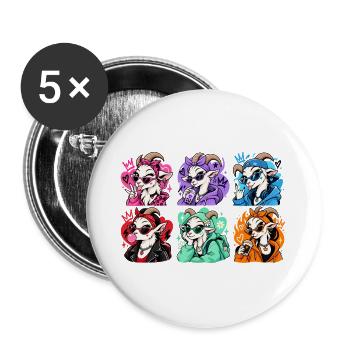 Sechs freche Ziegenmädchen - Buttons groß 56 mm (5er Pack) - Weiß - Vorne