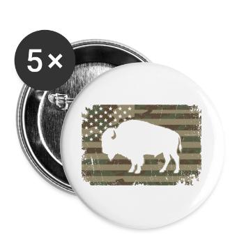 Tarnung amerikanischer Büffel-Silhouette - Buttons groß 56 mm (5er Pack) - Weiß - Vorne