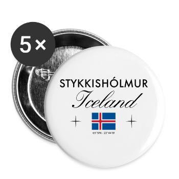 Stykkishólmur Island Koordinaten Reise Souvenir - Buttons groß 56 mm (5er Pack) - Weiß - Vorne