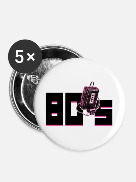 80er Jahre - Buttons groß 56 mm (5er Pack) - Weiß