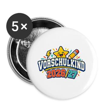Vorschulkind 2026/27 - Buttons groß 56 mm (5er Pack) - Weiß - Vorne