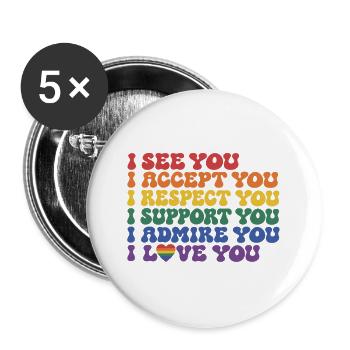 LGBTQ Queer Regenbogen - Buttons groß 56 mm (5er Pack) - Weiß - Vorne