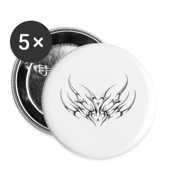 Metallische Tribalflügel Symmetrie - Buttons groß 56 mm (5er Pack) - Weiß - Vorne