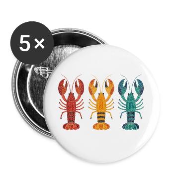Drei Hummer Punktkunst - Buttons groß 56 mm (5er Pack) - Weiß - Vorne