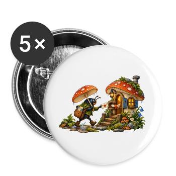 Pilzpost im Regen - Buttons groß 56 mm (5er Pack) - Weiß - Vorne