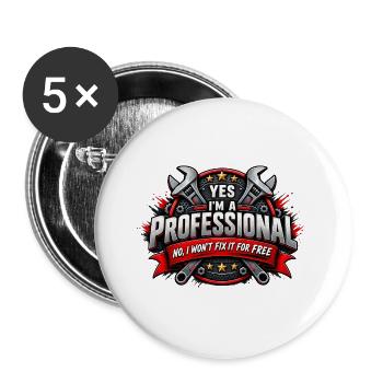 Lustiges Mechanic Professional Vintage-Schraubenschlüssel-T-Shirt - Buttons groß 56 mm (5er Pack) - Weiß - Vorne