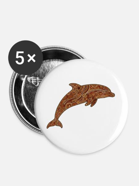 Delfin_braun - Buttons groß 56 mm (5er Pack) - Weiß