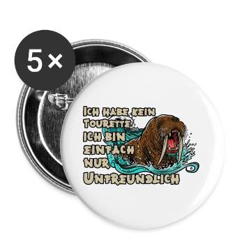 Tourette: Unfreundliches Walross - Buttons groß 56 mm (5er Pack) - Weiß - Vorne
