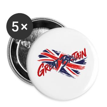 Great Britain Union Jack Flagge – Grunge-Typografie - Buttons groß 56 mm (5er Pack) - Weiß - Vorne