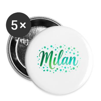 Name Milan Neon-Grün Schrift mit Tupfen - Aquarell - Buttons groß 56 mm (5er Pack) - Weiß - Vorne