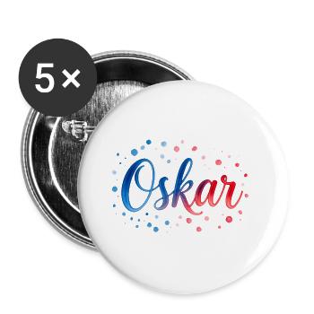 Oskar Farbverlauf Schriftzug - Buttons groß 56 mm (5er Pack) - Weiß - Vorne