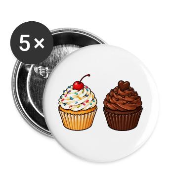 Cupcake Duo: Vanille & Schoko - Buttons groß 56 mm (5er Pack) - Weiß - Vorne