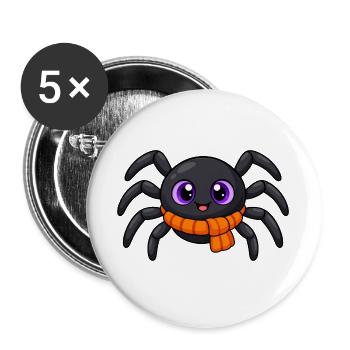 Niedliche Halloween-Spinne mit orangefarbenem Schal - Buttons groß 56 mm (5er Pack) - Weiß - Vorne