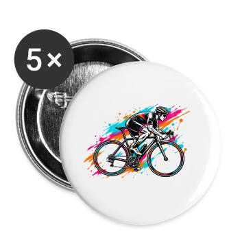 Neon-Splash Radfahrer - Buttons groß 56 mm (5er Pack) - Weiß - Vorne
