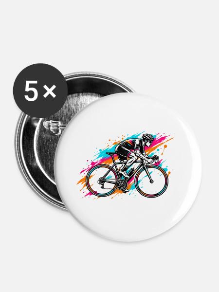 Neon-Splash Radfahrer - Buttons groß 56 mm (5er Pack) - Weiß