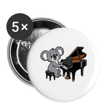 Koala am Klavier - Buttons groß 56 mm (5er Pack) - Weiß - Vorne