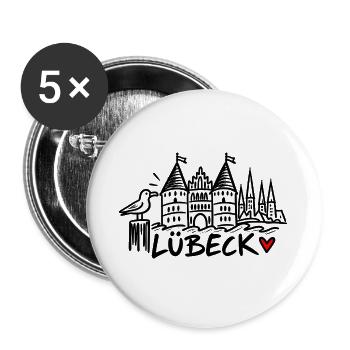 Lübeck mit Herz - Buttons groß 56 mm (5er Pack) - Weiß - Vorne