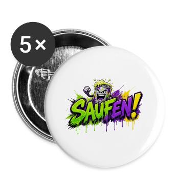 Saufen Neon Graffiti Bierkan - Buttons groß 56 mm (5er Pack) - Weiß - Vorne