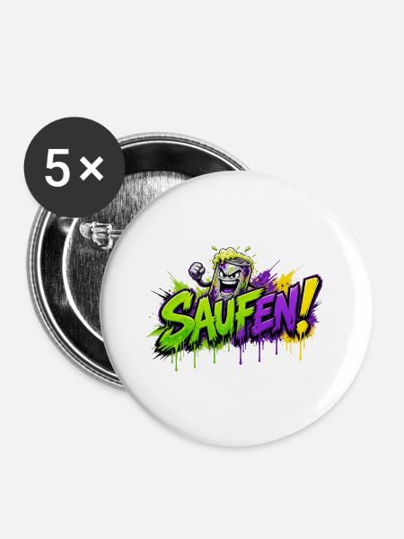 Saufen Neon Graffiti Bierkan - Buttons groß 56 mm (5er Pack) - Weiß