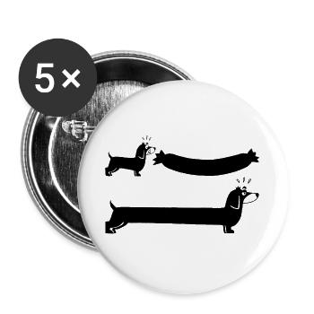 Der schwarze Hund und die Wurst - Buttons groß 56 mm (5er Pack) - Weiß - Vorne