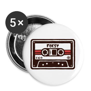 Retro C60 Kassetten-Comic-Kunst - Buttons groß 56 mm (5er Pack) - Weiß - Vorne