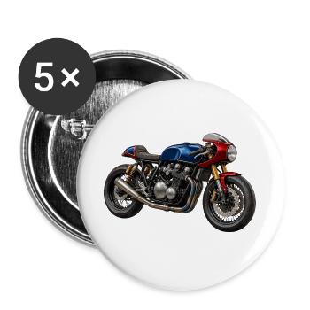 Café Racer Kunstmotorrad BlauRot Gold - Buttons groß 56 mm (5er Pack) - Weiß - Vorne