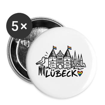 Lübeck mit Regenbogenfahnen - Buttons groß 56 mm (5er Pack) - Weiß - Vorne