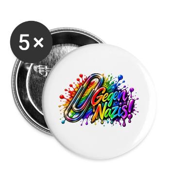 Gegen Nazis Regenbogen  Briefklammer Büroklammer - Buttons groß 56 mm (5er Pack) - Weiß - Vorne