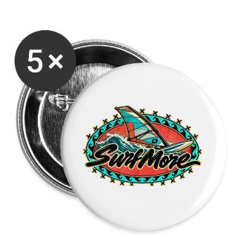 Surf More Retro Surf-Design - Buttons groß 56 mm (5er Pack) - Weiß - Vorne