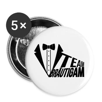 "Team Bräutigam" Design - Buttons groß 56 mm (5er Pack) - Weiß - Vorne