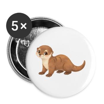 Otter – niedlicher kleiner Fischotter - Buttons groß 56 mm (5er Pack) - Weiß - Vorne