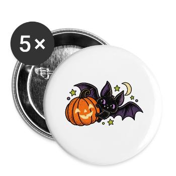 Halloween-Fledermaus und Kürbis - Buttons groß 56 mm (5er Pack) - Weiß - Vorne