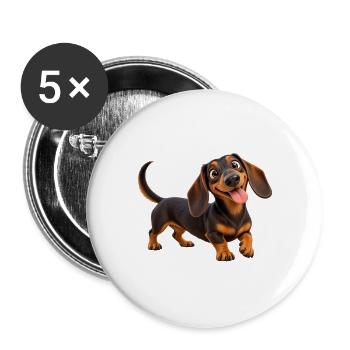 Fröhlicher Dackelblick - Buttons groß 56 mm (5er Pack) - Weiß - Vorne