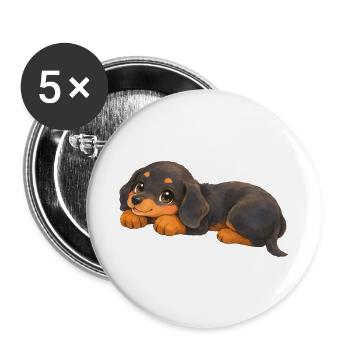 Dackel - Süßes Dackelbaby mit großen Augen - Buttons groß 56 mm (5er Pack) - Weiß - Vorne