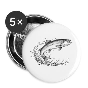 Meerforelle Sprung - Buttons groß 56 mm (5er Pack) - Weiß - Vorne