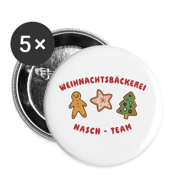 Plätzchen & Kekse Weihnachten - Nasch Team - Buttons groß 56 mm (5er Pack) - Weiß - Vorne