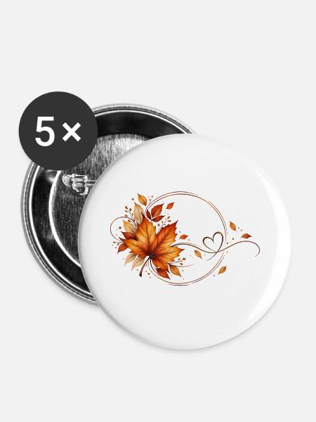 Herbst - Buttons groß 56 mm (5er Pack) - Weiß