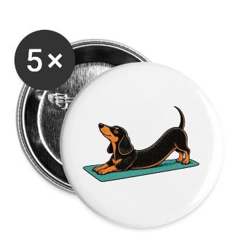 Dackel-Yoga auf Matte - Buttons groß 56 mm (5er Pack) - Weiß - Vorne