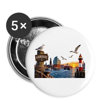 Hamburg Hafen Sonne - Buttons groß 56 mm (5er Pack) - Weiß - Vorne